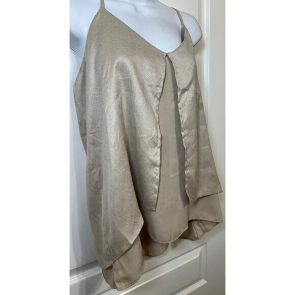 3 for $15 Harve Benard Gold Metallic Layered Sleeveless Cami Top, NWT Large - Picture 3 of 9